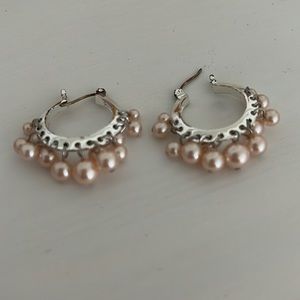 Silver & pink pearl hoop earrings